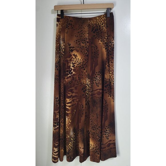 Ronni Nicole Women's S VTG Animal Print Liquid Knit Slinky Maxi Skirt Brown USA - Picture 2 of 7